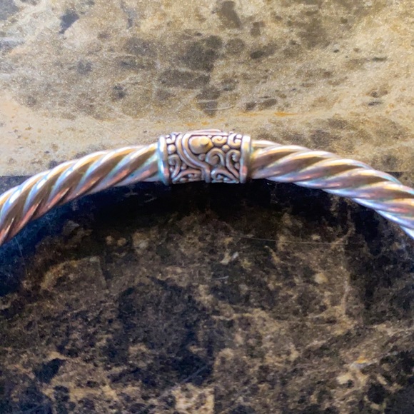 Samuel B. Sterling Silver 18K Gold with Turquoise Stones Hinged Cuff Bracelet - Picture 6 of 9